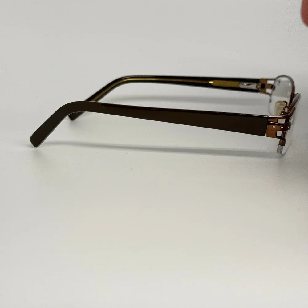 Brown Semi Rimless Rectangle‎ Eyeglass Frames 52-19-140 Metal Eyewear